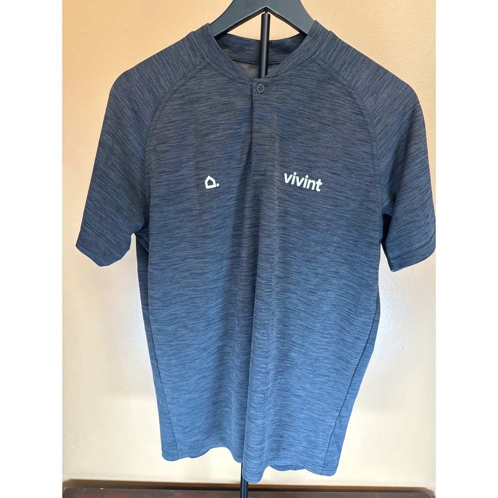 Vivint Mens Performance Polo Shirt Gray Heathered Henley Short Sleeve Size M